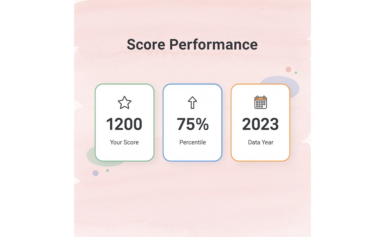 Statistics showing 1200 SAT score performance metrics