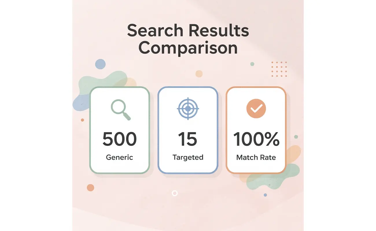 Statistics comparing generic vs targeted scholarship search results
