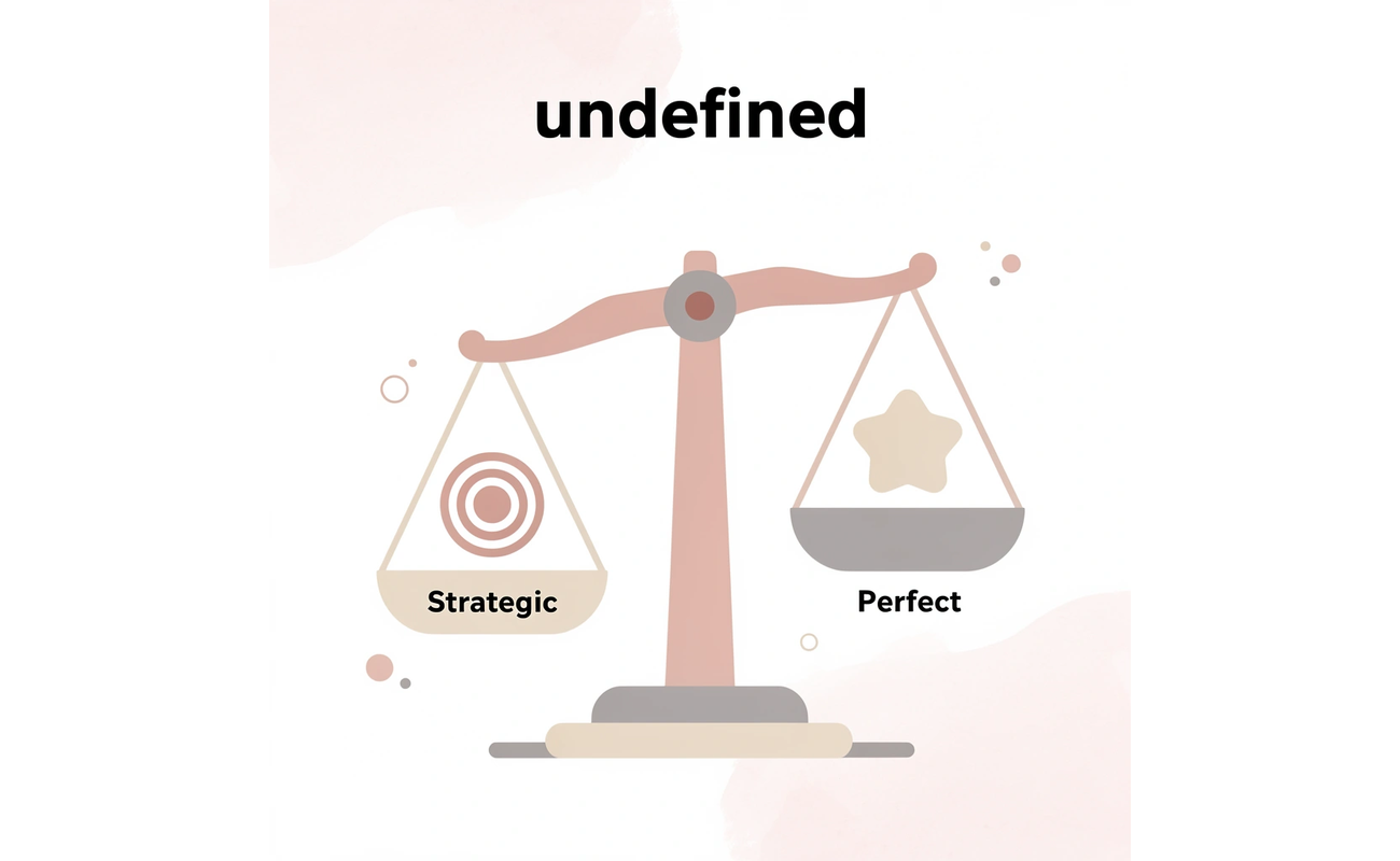 Balance scale comparing strategic approach versus perfectionism