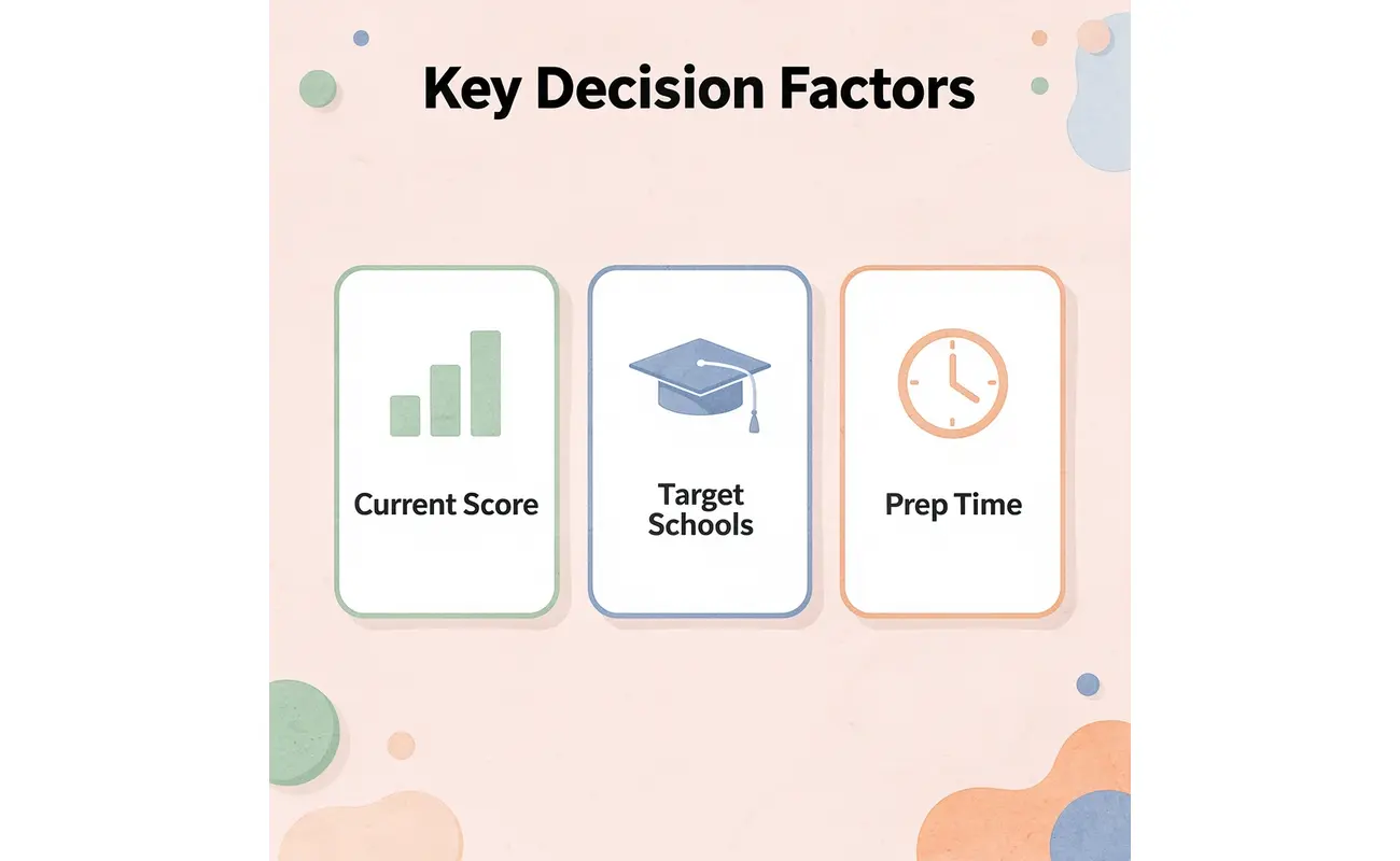 Infographic showing three key factors for SAT retake decisions