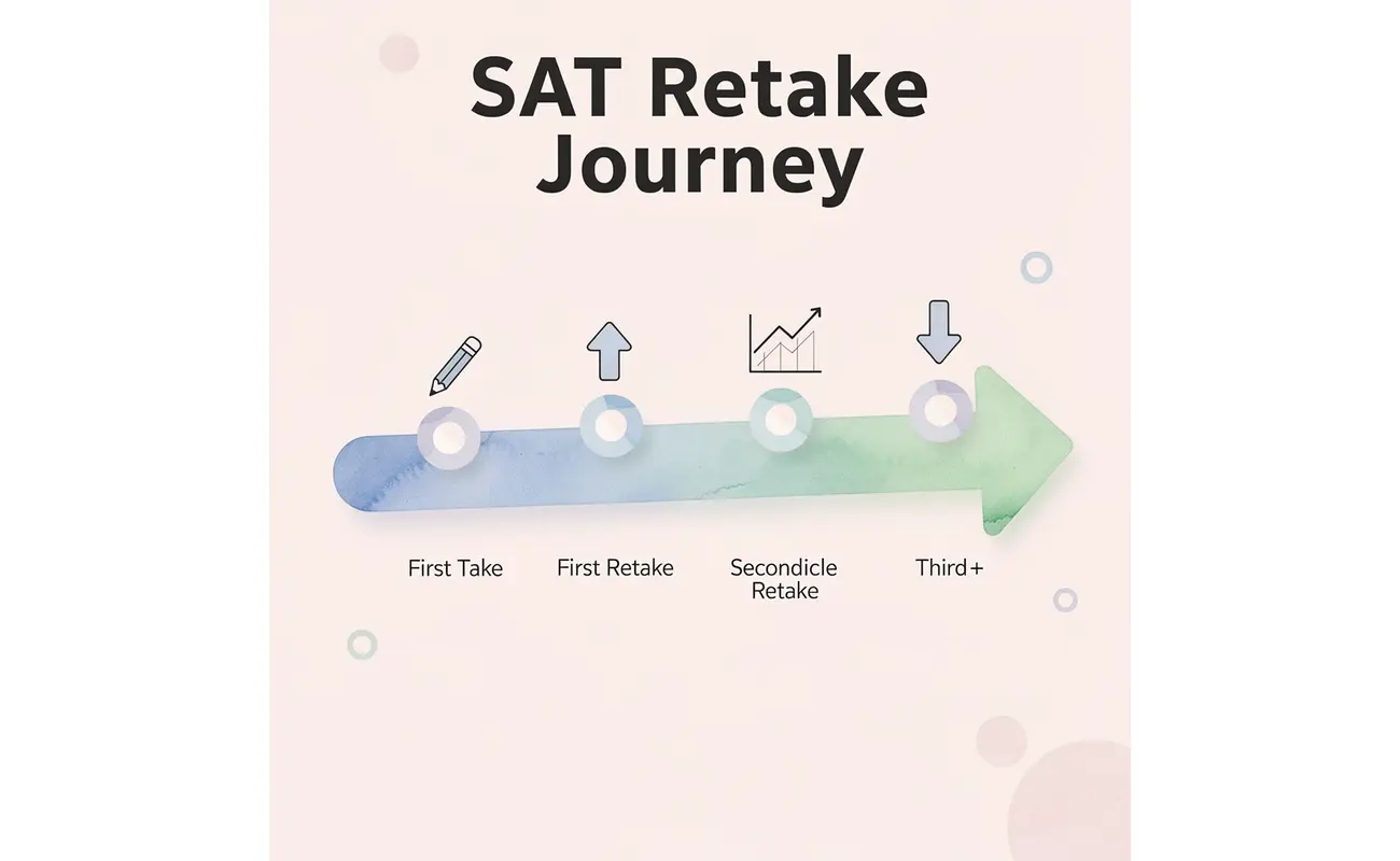 Progression showing SAT retake journey from first take to multiple retakes