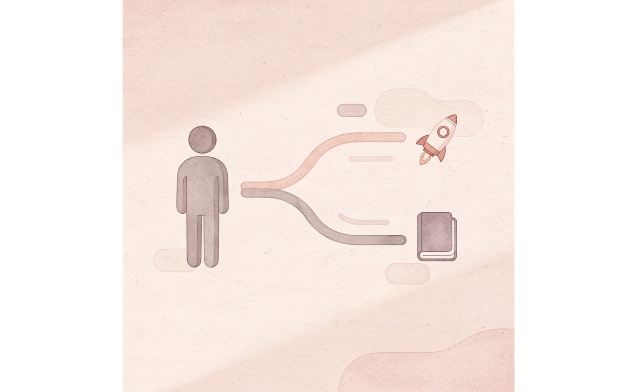 Decision point icon splitting into two paths representing SAT retake choice