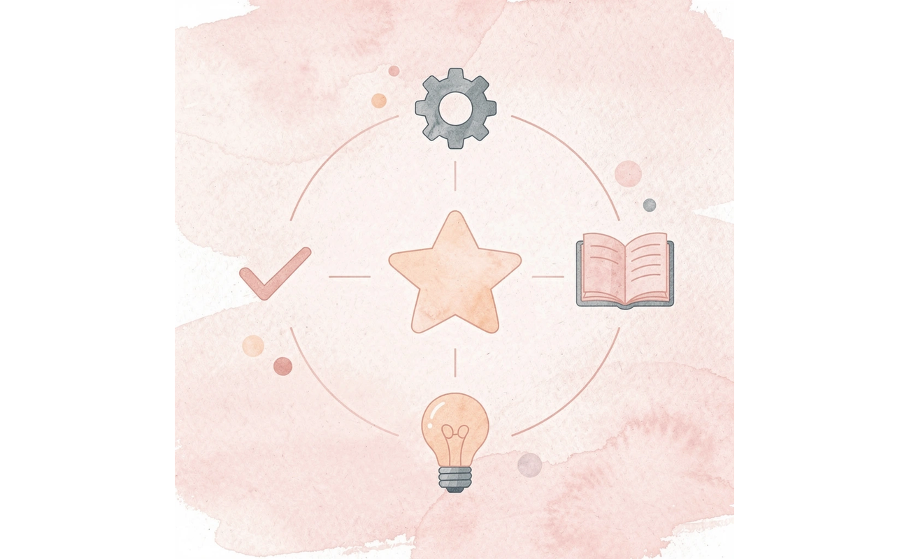 Central graduation cap icon connected to surrounding application elements