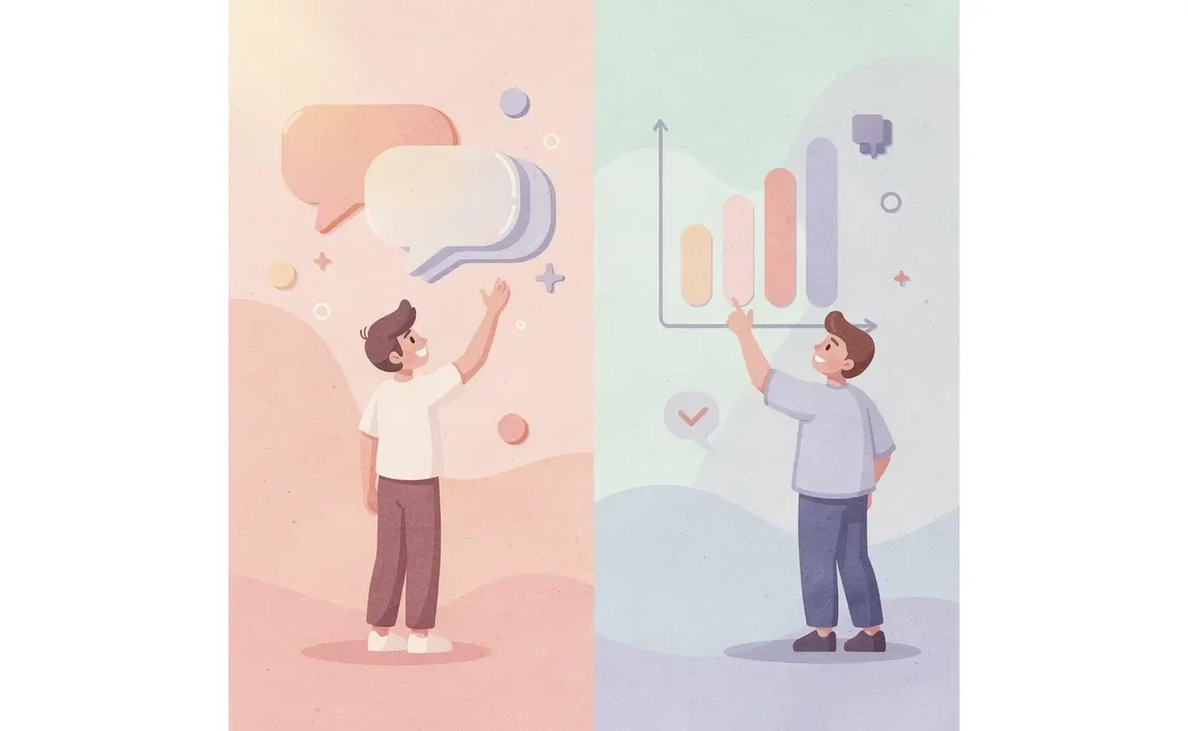 Split scene showing confused student versus informed student with data