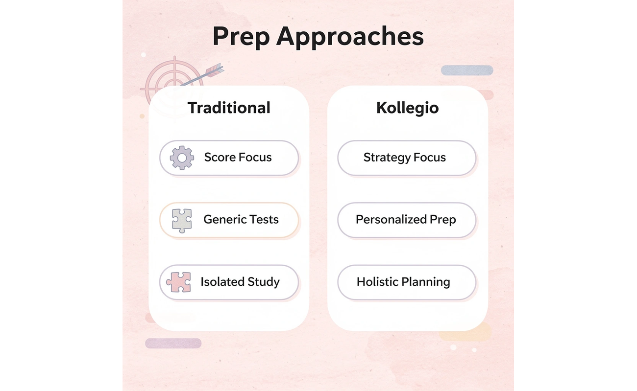 Comparison between traditional SAT prep and Kollegio's integrated approach