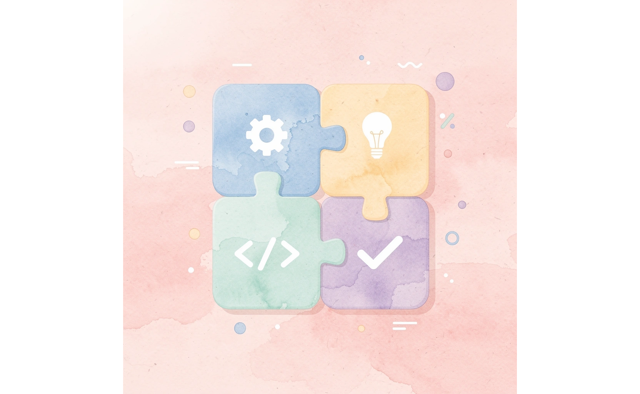 Puzzle pieces fitting together representing strategic integration of application components