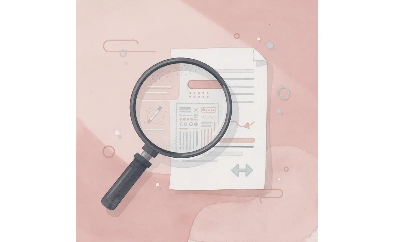 Magnifying glass examining test materials to identify weak areas