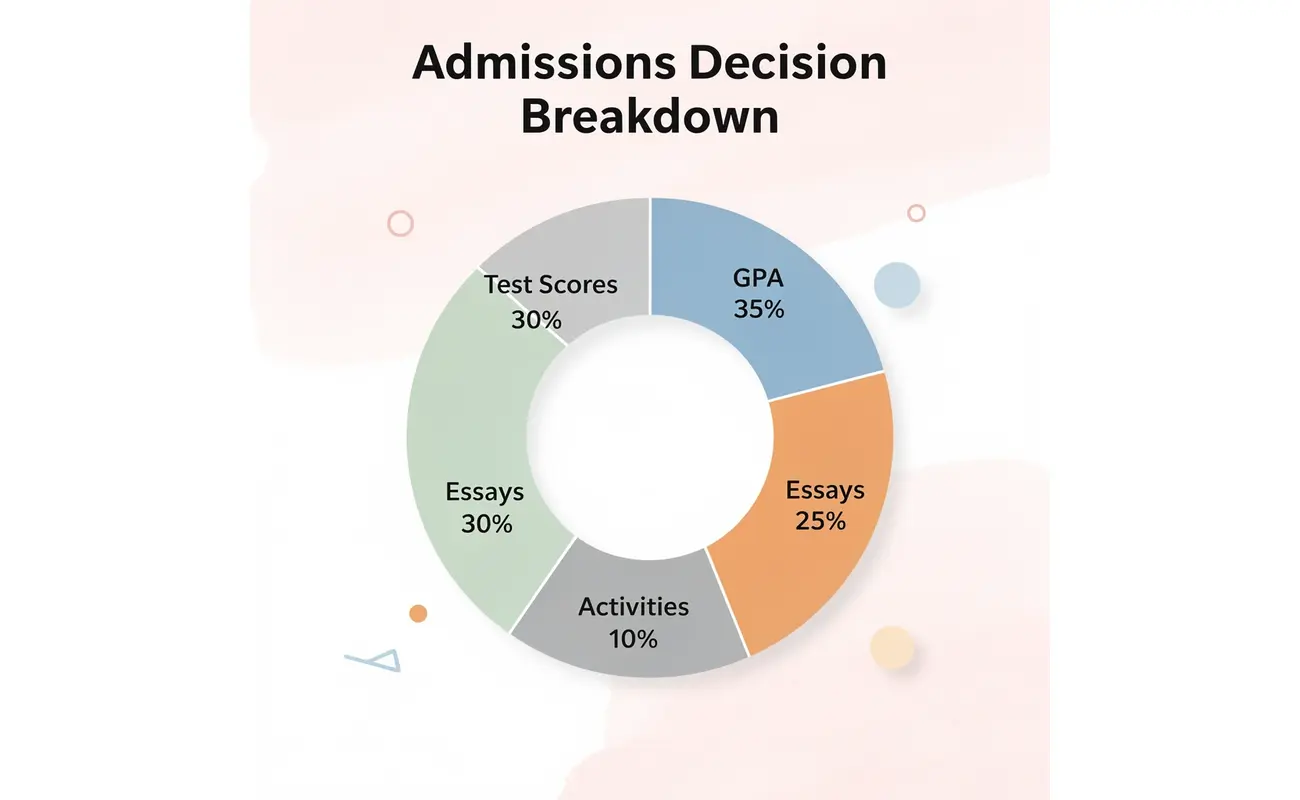 Donut chart showing breakdown of college admissions decision factors