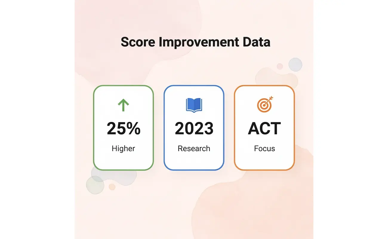 Statistics showing 25% higher score improvements from focused study