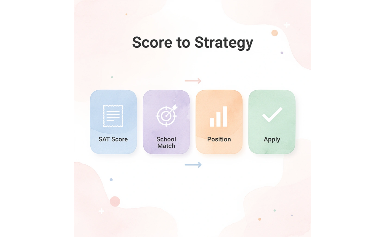 Process flow from SAT score to strategic college applications