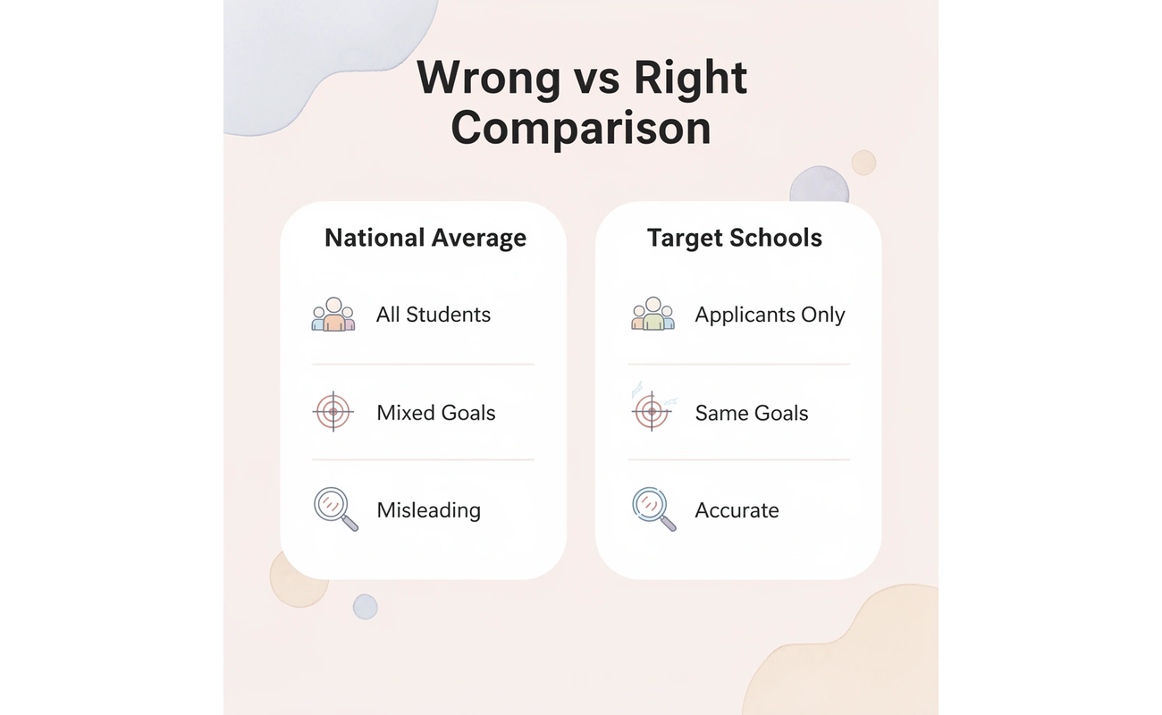 Comparison chart showing national average versus target school metrics