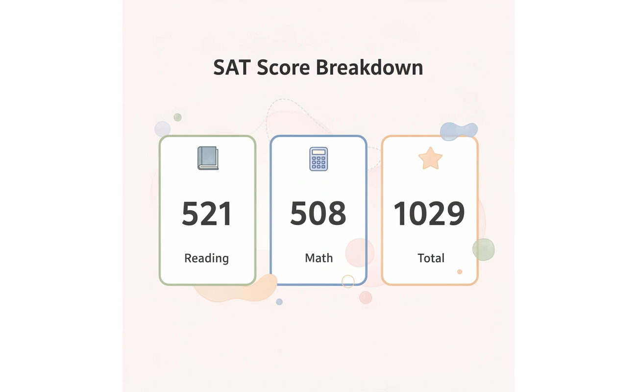 Infographic showing SAT score breakdown by section