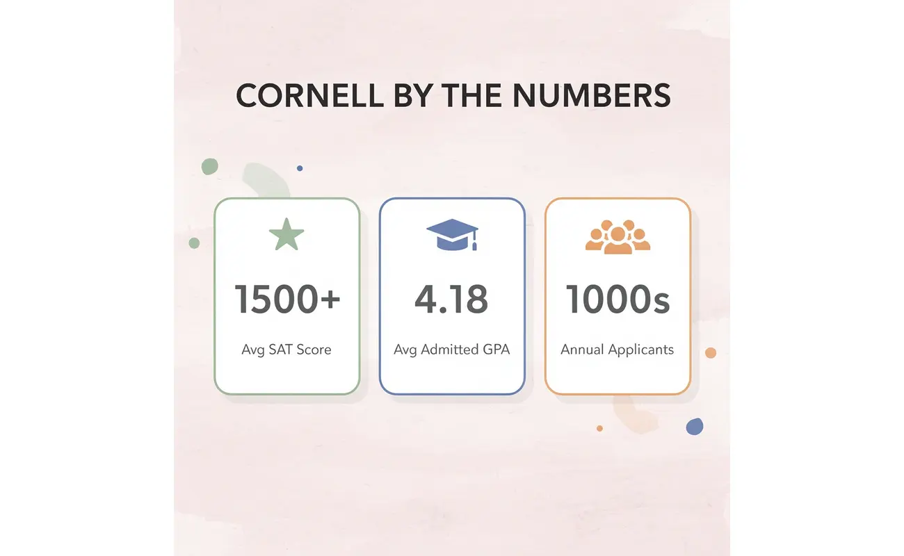 Infographic showing key Cornell admissions statistics