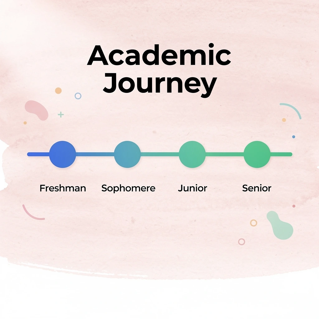 Timeline showing four-year academic progression from freshman to senior year