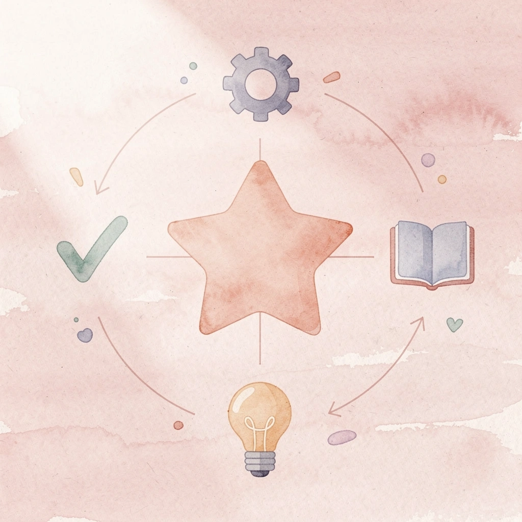 Central AI icon connected to surrounding academic and profile analysis components