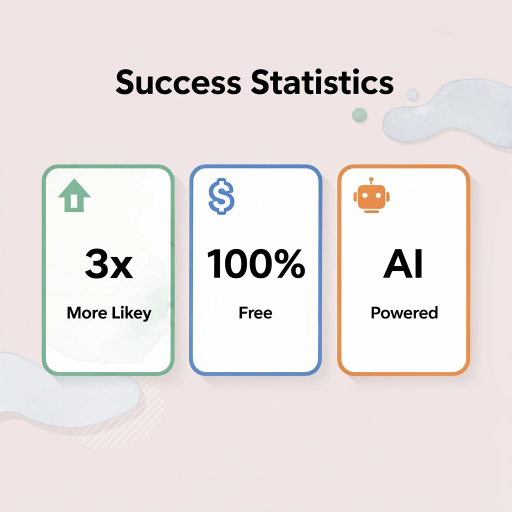 Statistics showing 3x more likely success, 100% free service, and AI-powered analysis