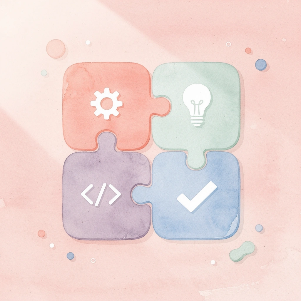 Puzzle pieces fitting together representing different application components