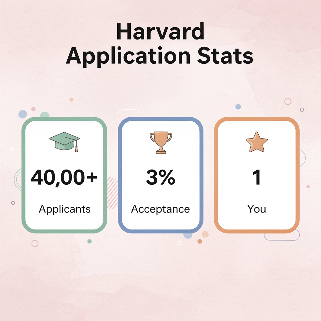 Statistics showing Harvard application numbers and acceptance rates