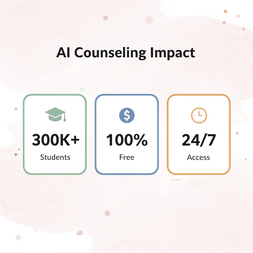 Statistics showing AI counseling platform usage and benefits