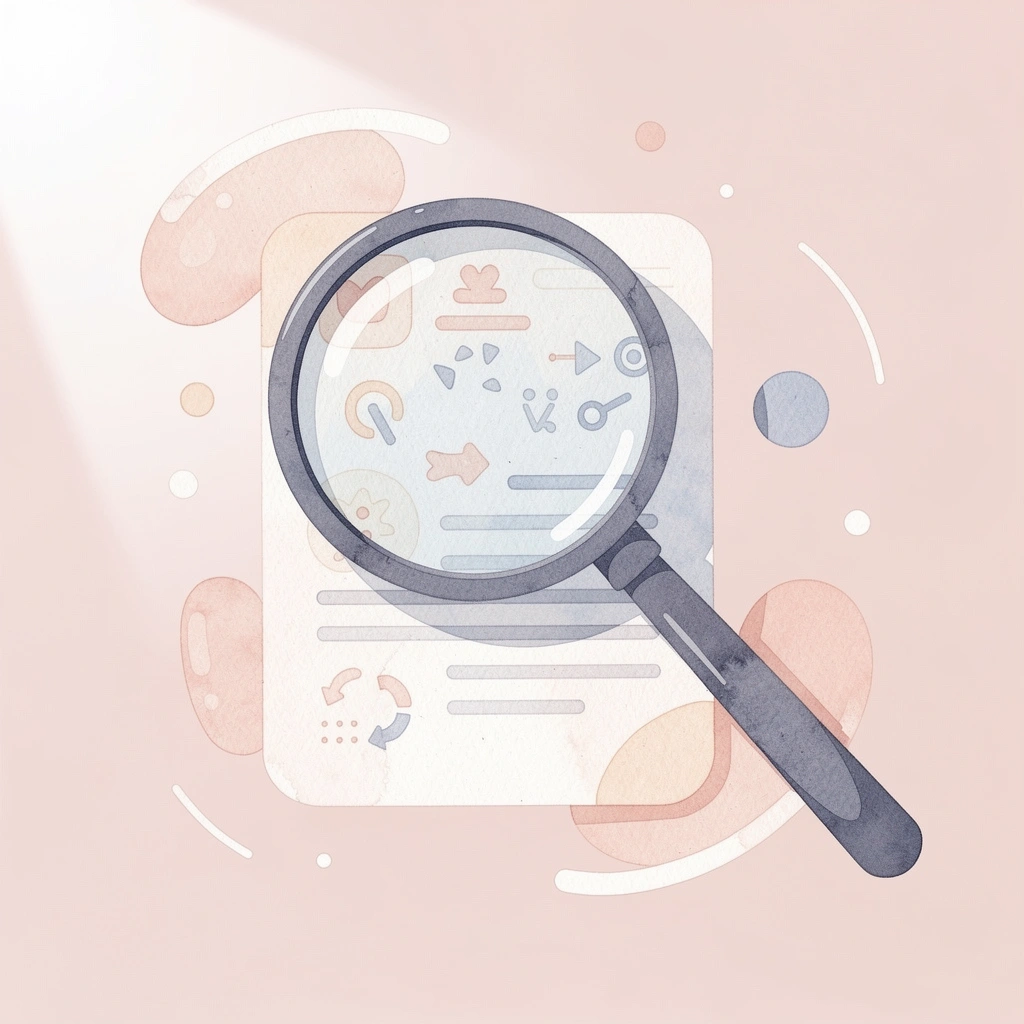 Magnifying glass analyzing detailed application elements