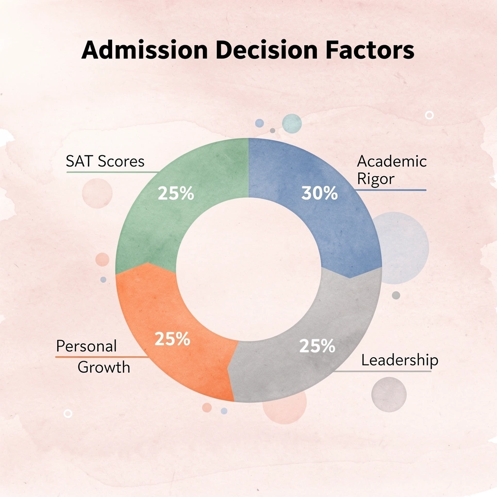 Donut chart showing SAT scores account for only 25% of admission decisions