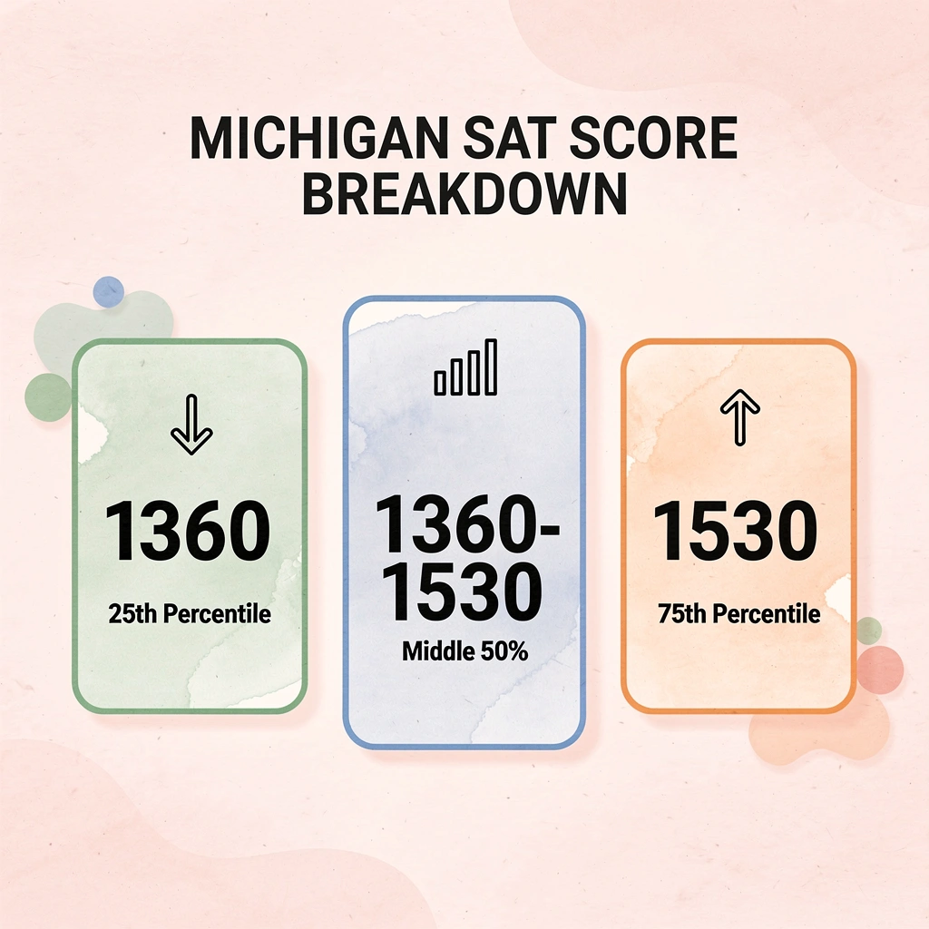 Infographic showing Michigan SAT score percentile breakdown with key statistics