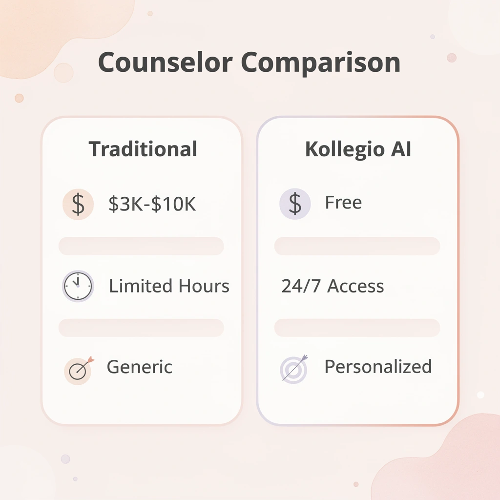 Comparison chart between traditional counselors and Kollegio AI