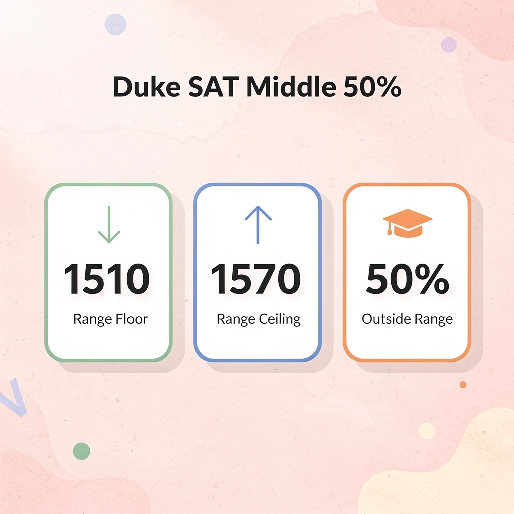 Infographic showing Duke SAT middle 50% range statistics