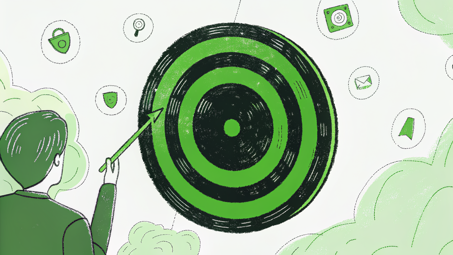  High school student aiming dart at score-range target surrounded by university shield icons