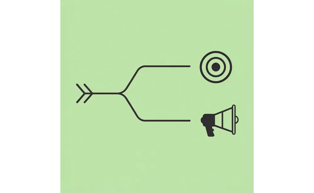 One path splits into two: mass applications leading to weak positioning, targeted applications leading to strong positioning