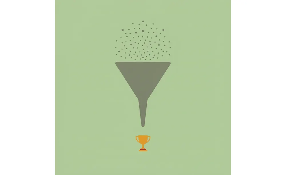 Funnel diagram showing thousands of applicants narrowing down to a few scholarship winners