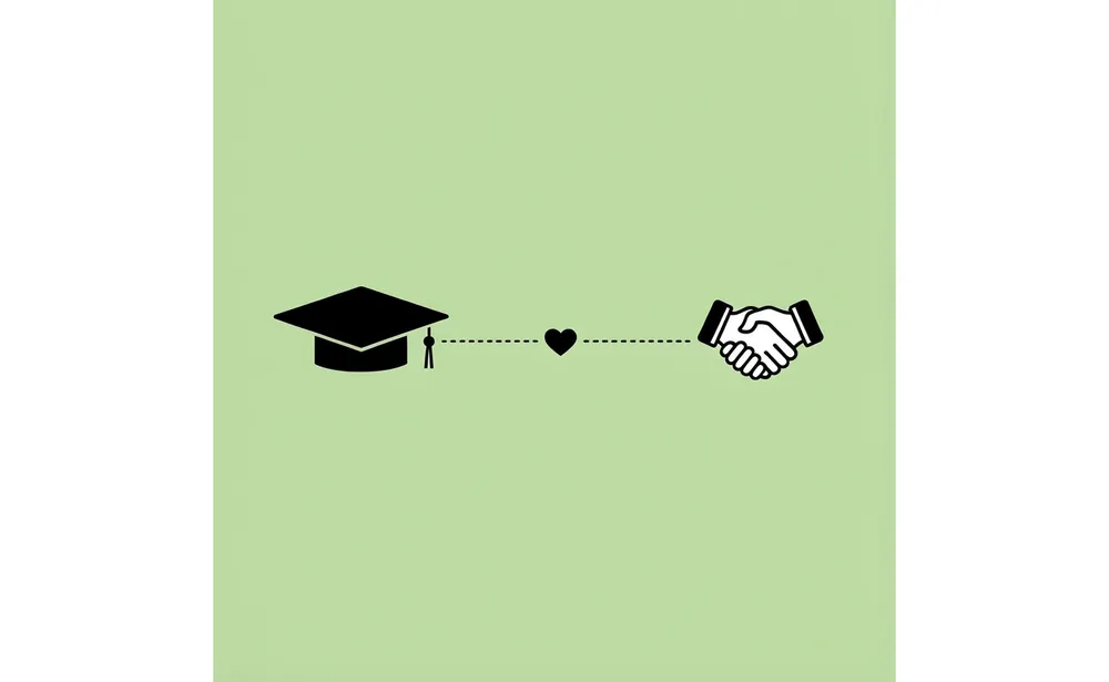 Two connected icons showing a student profile linked to scholarship goals