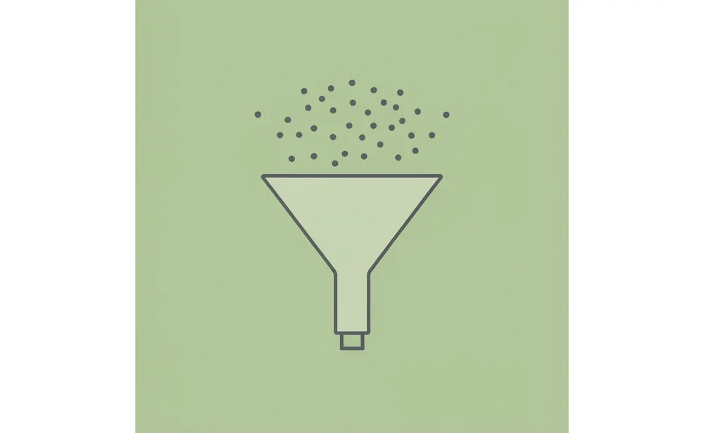 Funnel diagram with many applicant dots entering at top, filtering down to a single accepted candidate at the bottom