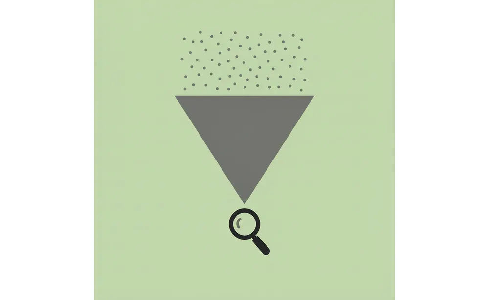 Funnel with many dots entering at top, narrowing to a single targeted scholarship match at bottom