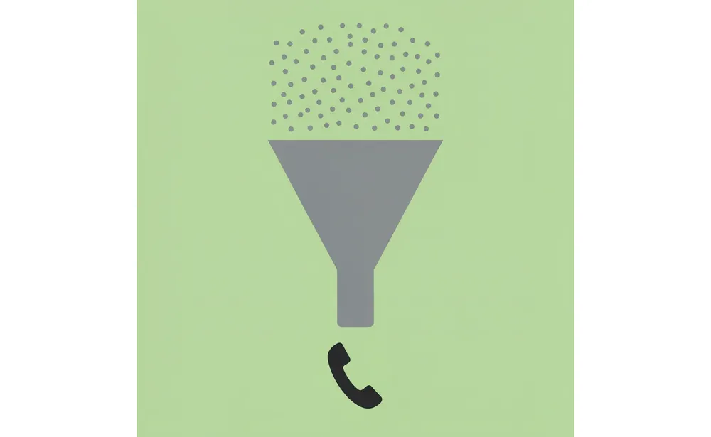 Many dots entering a funnel representing applications, with thin output showing diluted focus and effort