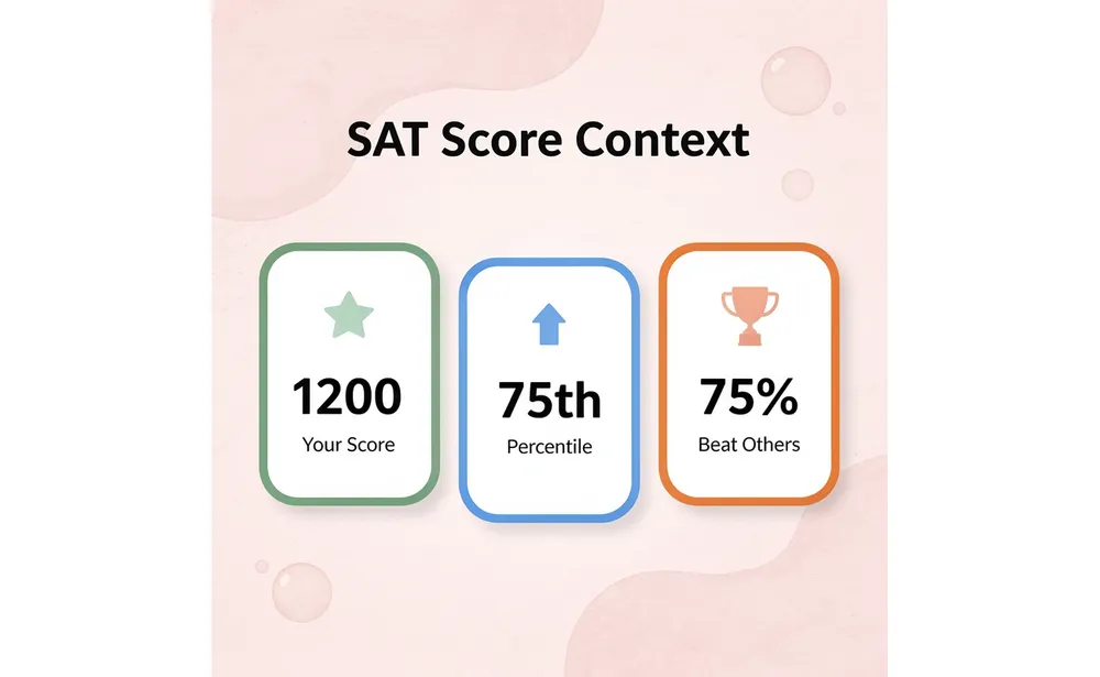 Infographic showing SAT score statistics and percentile ranking