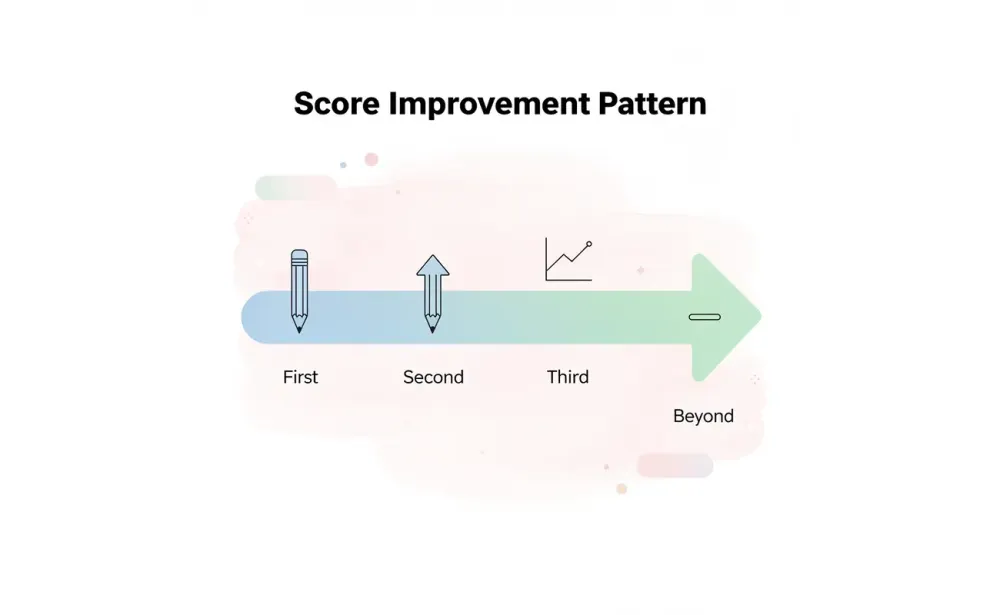 Arrow progression showing SAT score improvement pattern across attempts