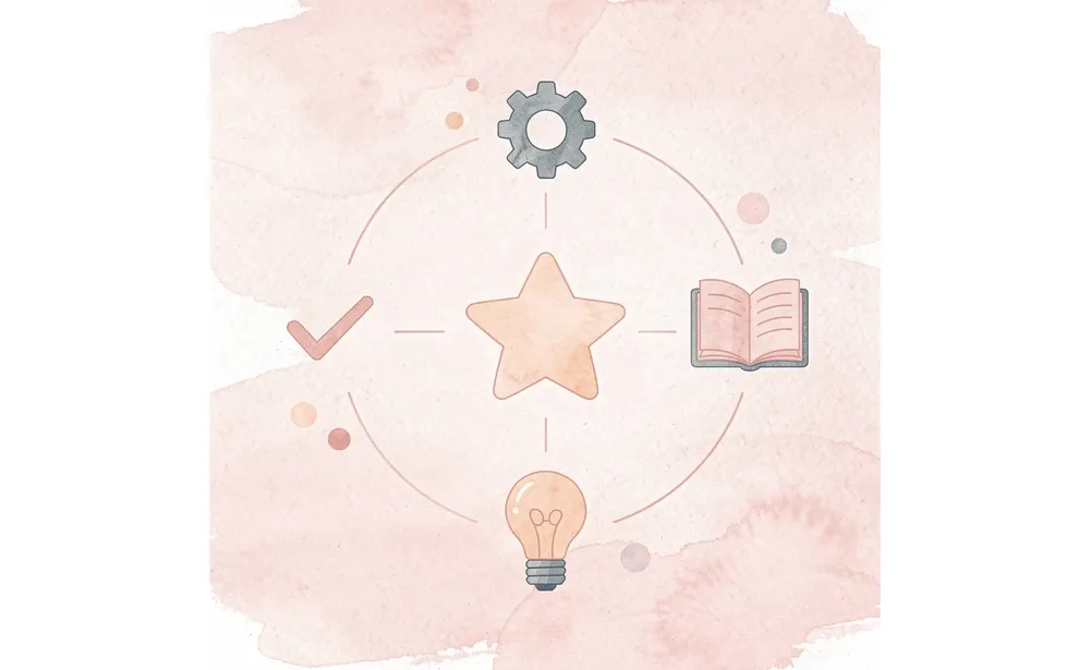 Central graduation cap icon connected to surrounding application elements