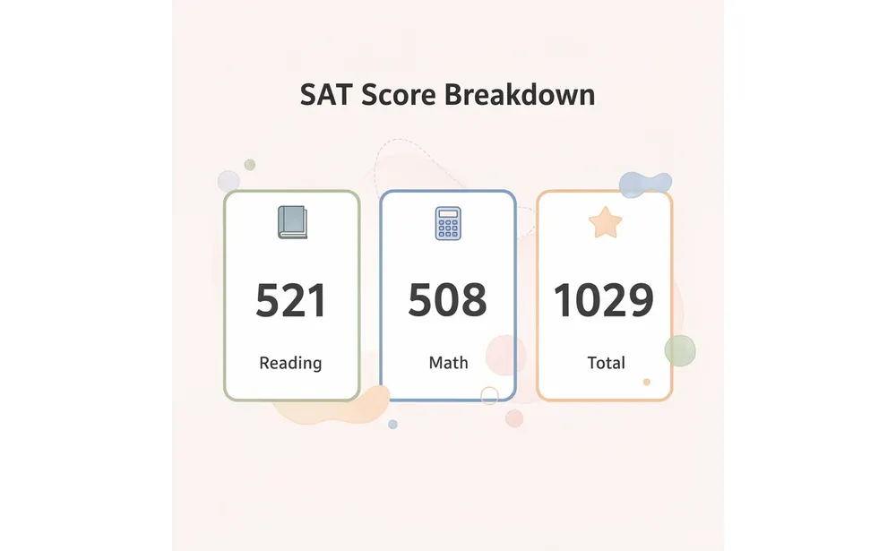 Infographic showing SAT score breakdown by section