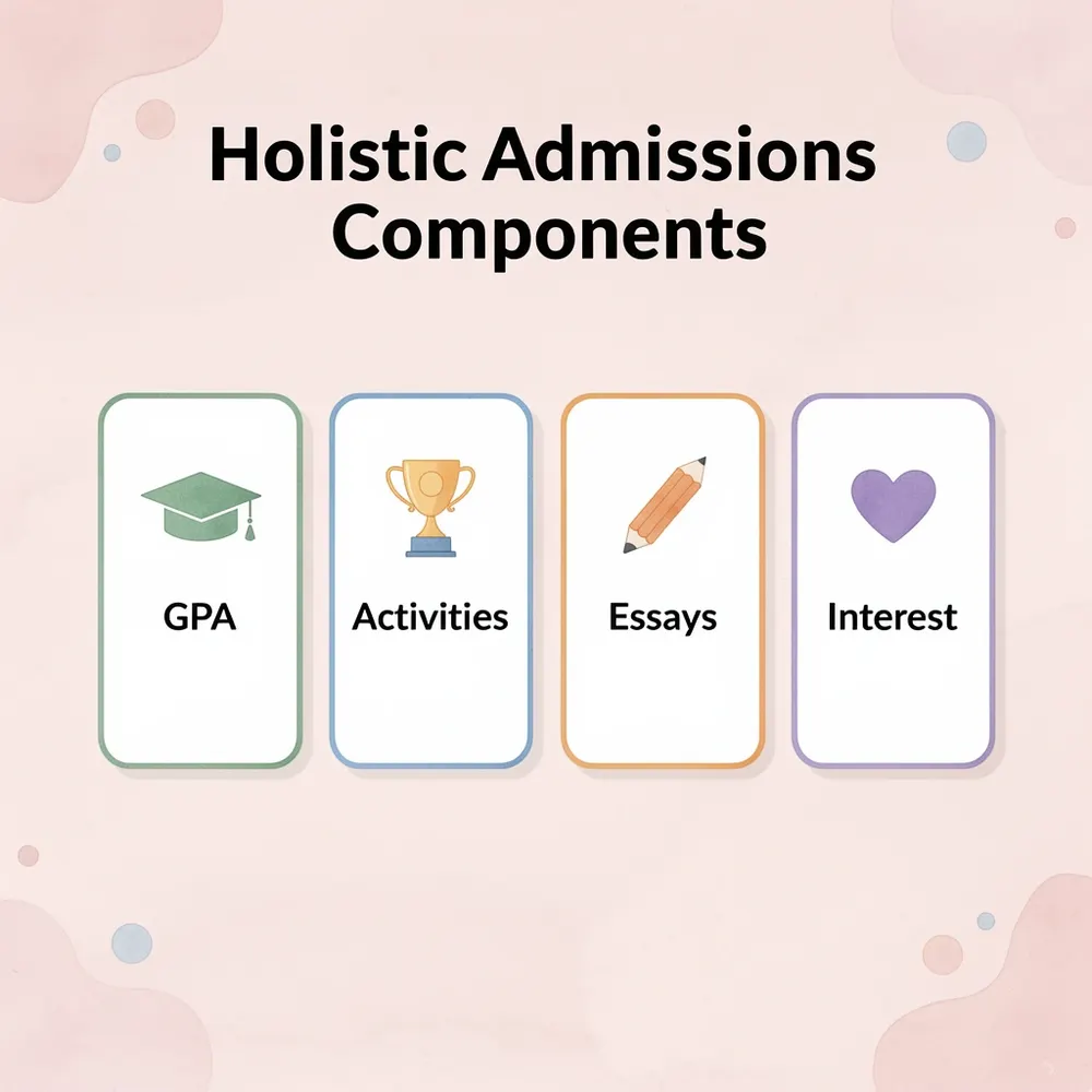 Infographic showing four components of the holistic admissions process
