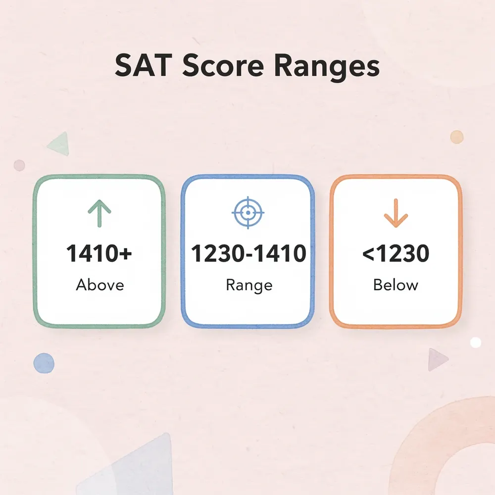 Infographic showing SAT score ranges and competitive positions