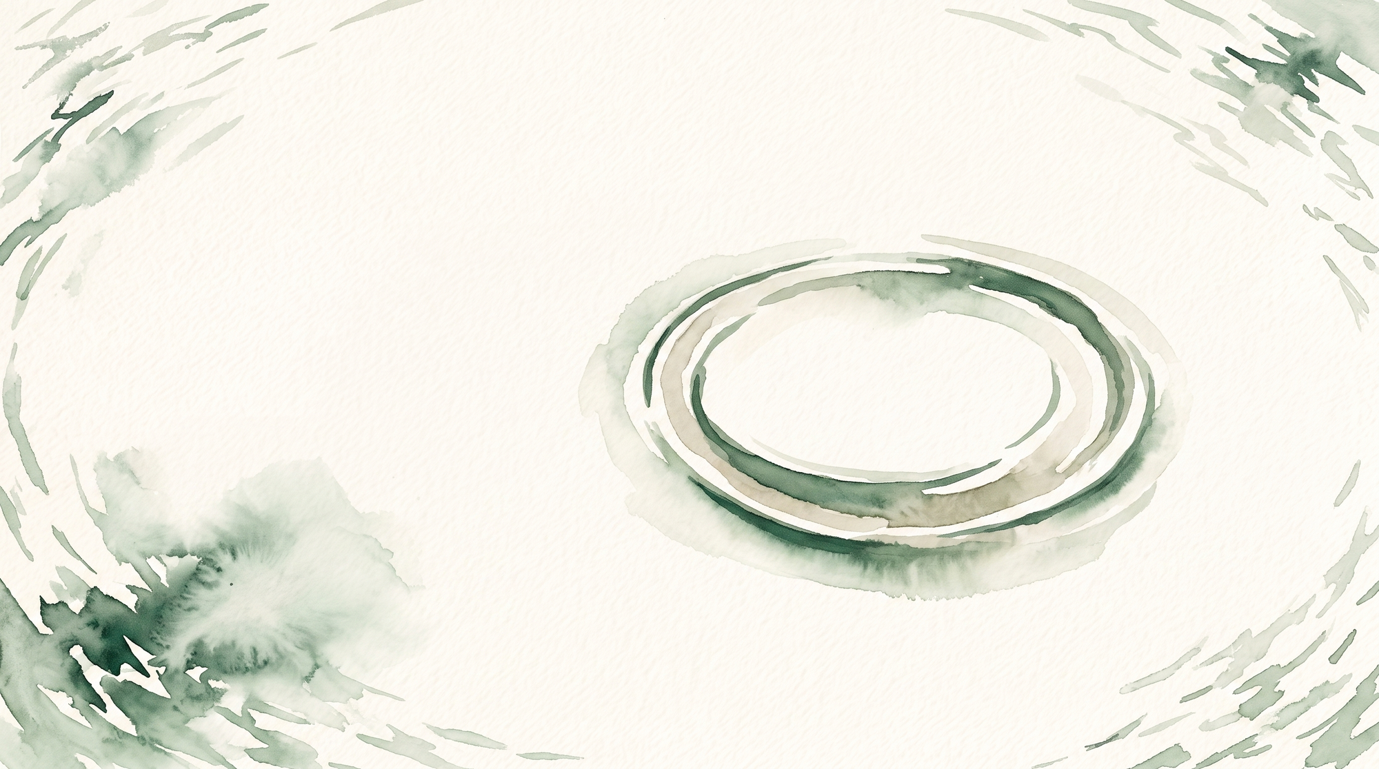 A watercolor of open sunlit water, choppy ripples confined to the edges and one slow calm ring spreading at the centre.