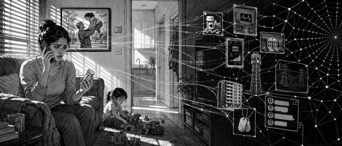 A worried military family at home as their private data is drawn into a vast surveillance web.