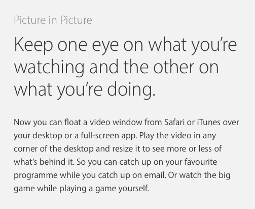 Picture in Picture on Apple's website