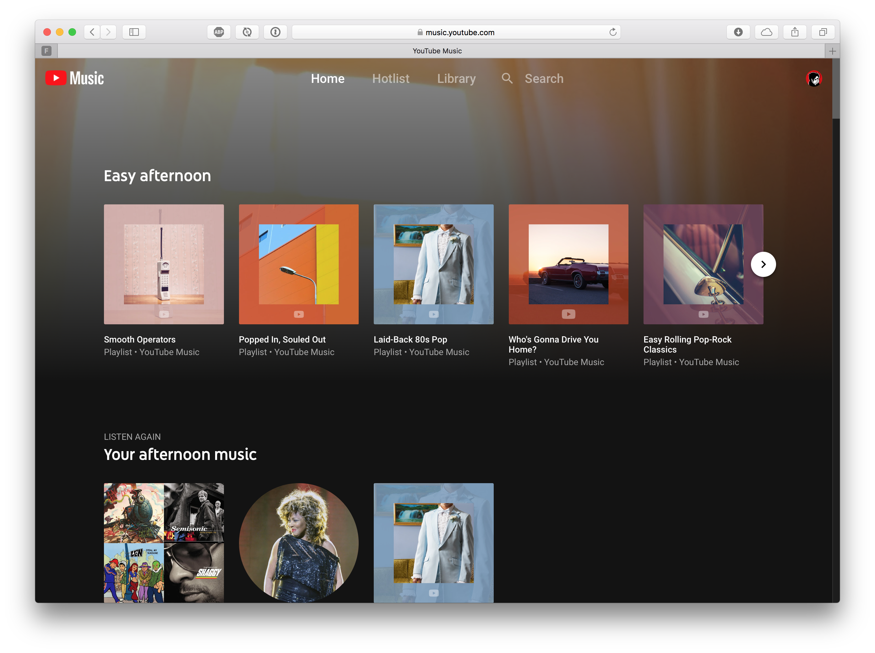 Discover page on YouTube Music
