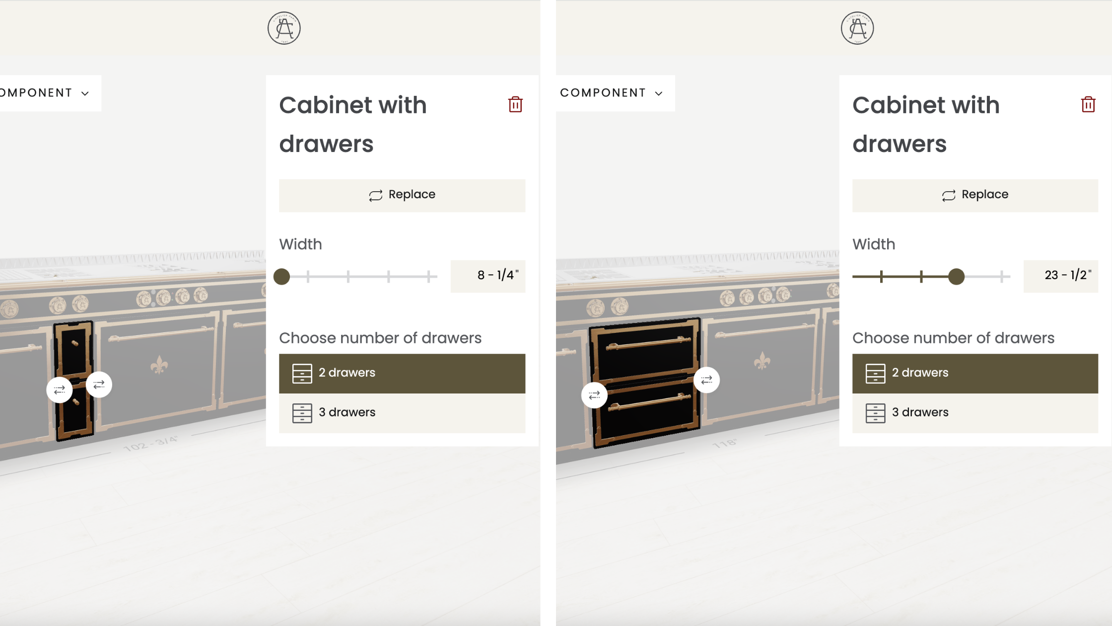 furniture customizer with paramtric models
