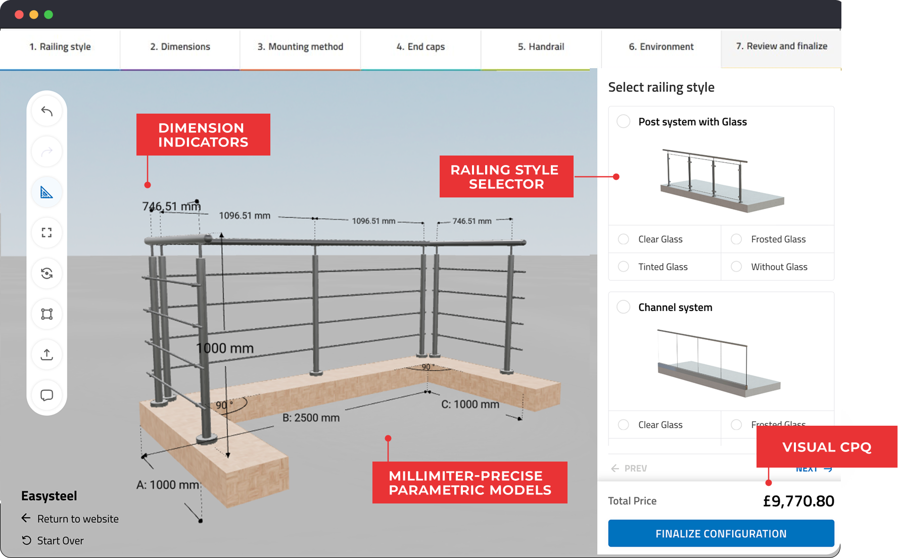 3D railings configurator