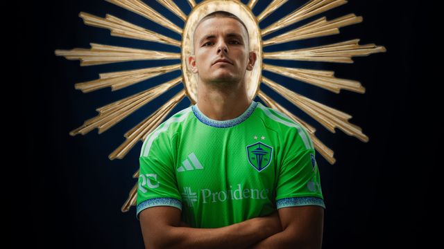 Dejan Joveljic in a Seattle Sounders kit on August 25, 2026 in Seattle, Washington.