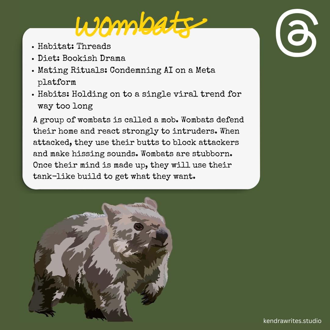 an illustration of a wombat with a satirical field guide description
