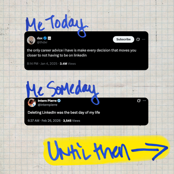 grid notebook paper with two tweets about the joys of leaving linkedi